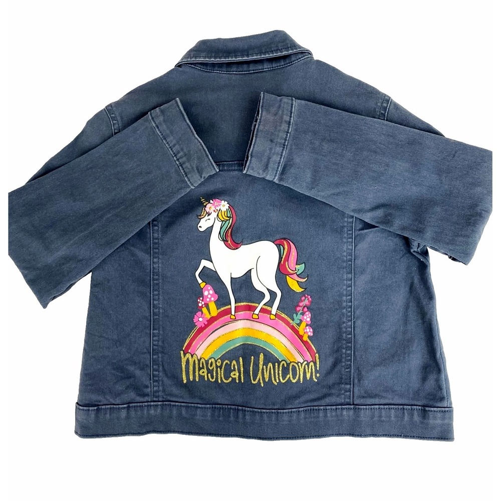 365 Kids Unicorn Jean Jacket Girls 7 Denim Gray Stretch Cotton Spandex Garanimal